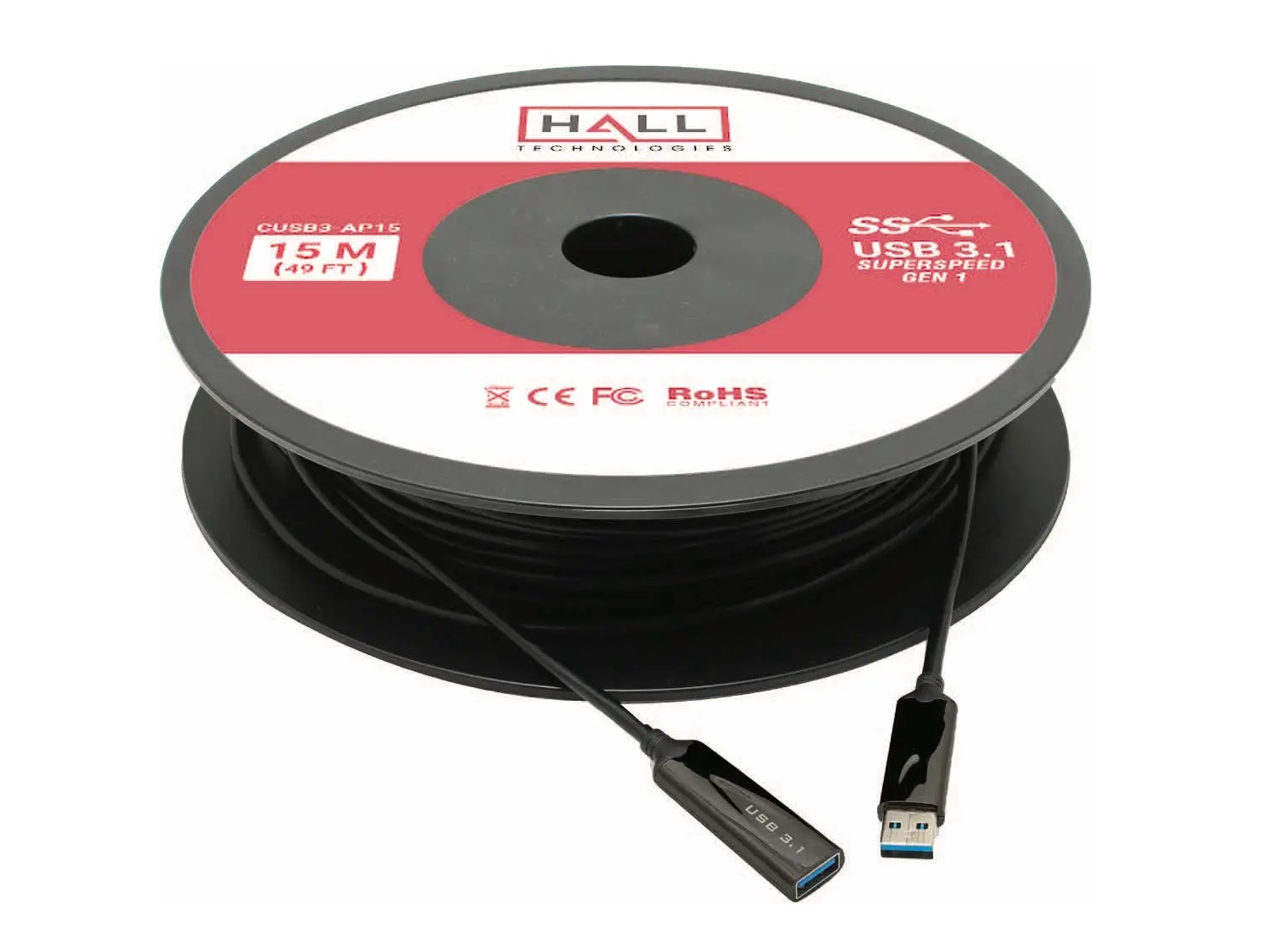 CUSB3-AP15 15m/50ft USB 3.0/3.1 Gen 1 Javelin Active Optical Plenum Cable by Hall Technologies