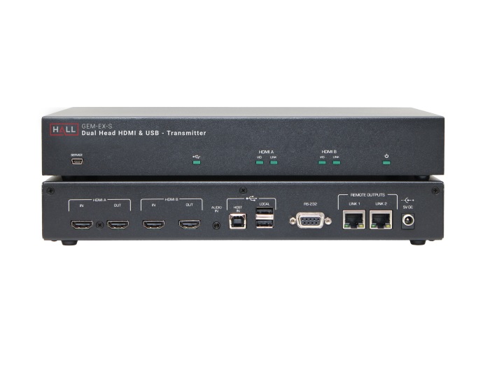 GEM-EX-S Dual 4K HDMI/USB/AUDIO and RS-232 over 1 CAT6 Extender (Sender) with Daisy-Chainable Receivers by Hall Technologies