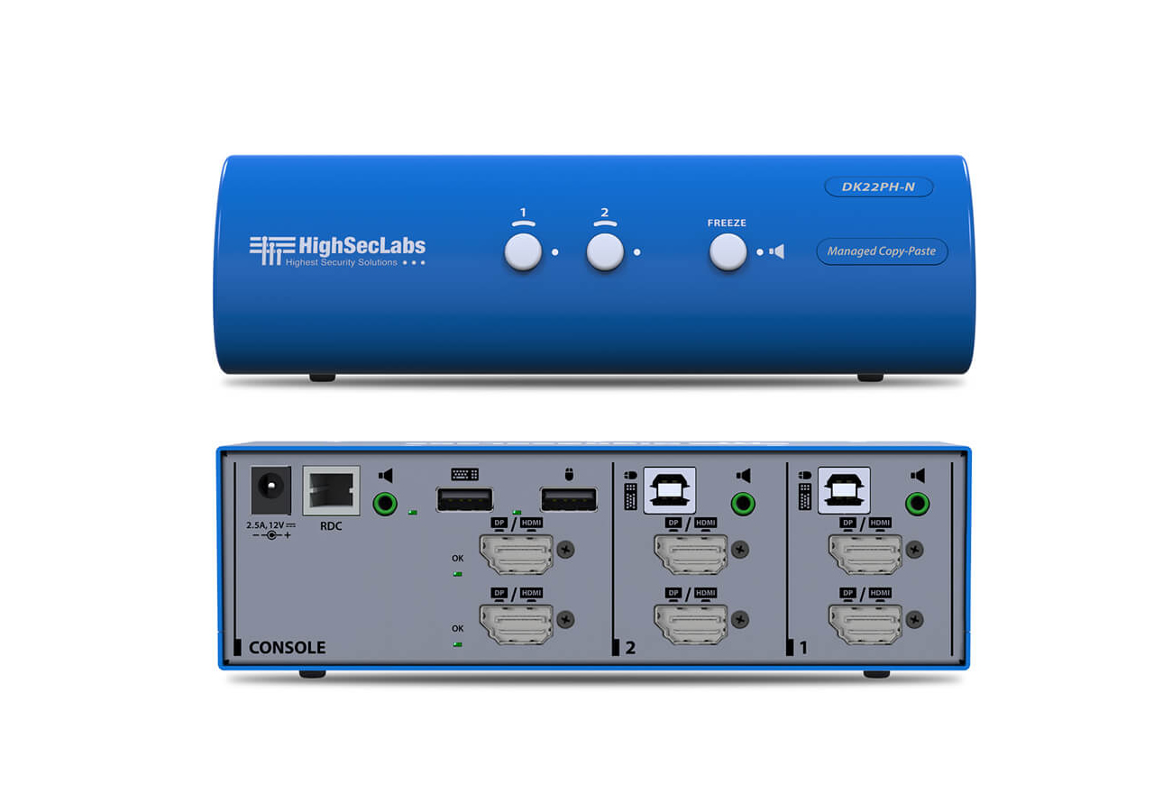 DK22PH-N Commercial DH KVM Switch 2-Port DP/HDMI to DP/HDMI by High Sec Labs