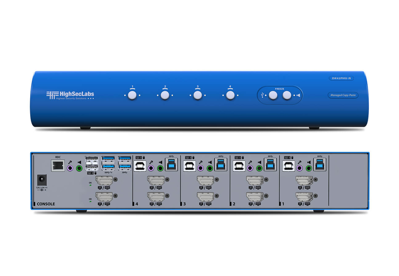 DK42PHU-N Commercial DH KVM Switch 4-Port DP/HDMI to DP/HDMI   USB 3.0 by High Sec Labs