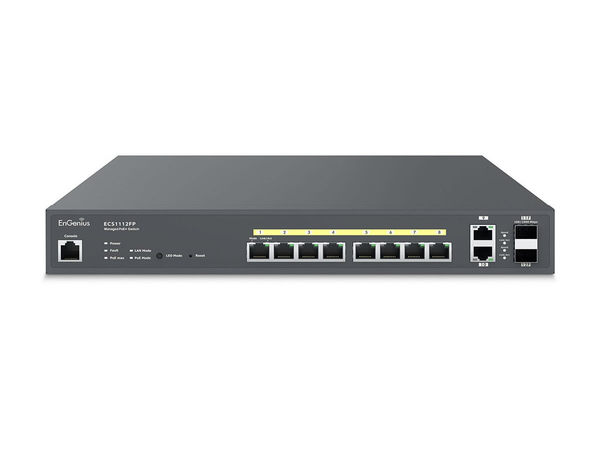 EnGenius ECS1112FP Cloud Managed 8-Port Gigabit PoE  Layer 2  switcher 130W