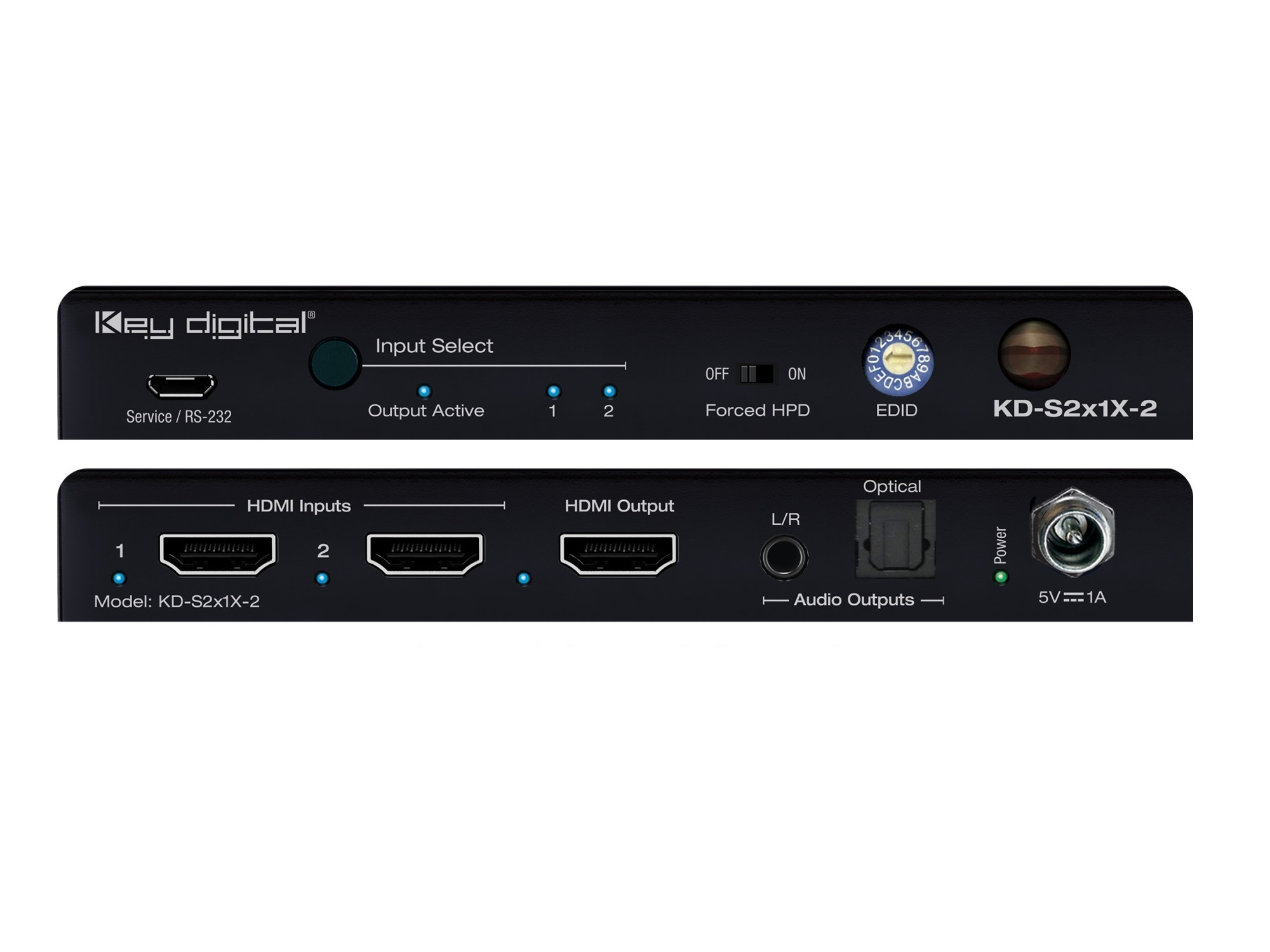 KD-S2x1X-2 2x1 4K 18G HDMI Switcher with Auto-Switching/Analog and Digital Audio De-Embed by Key Digital