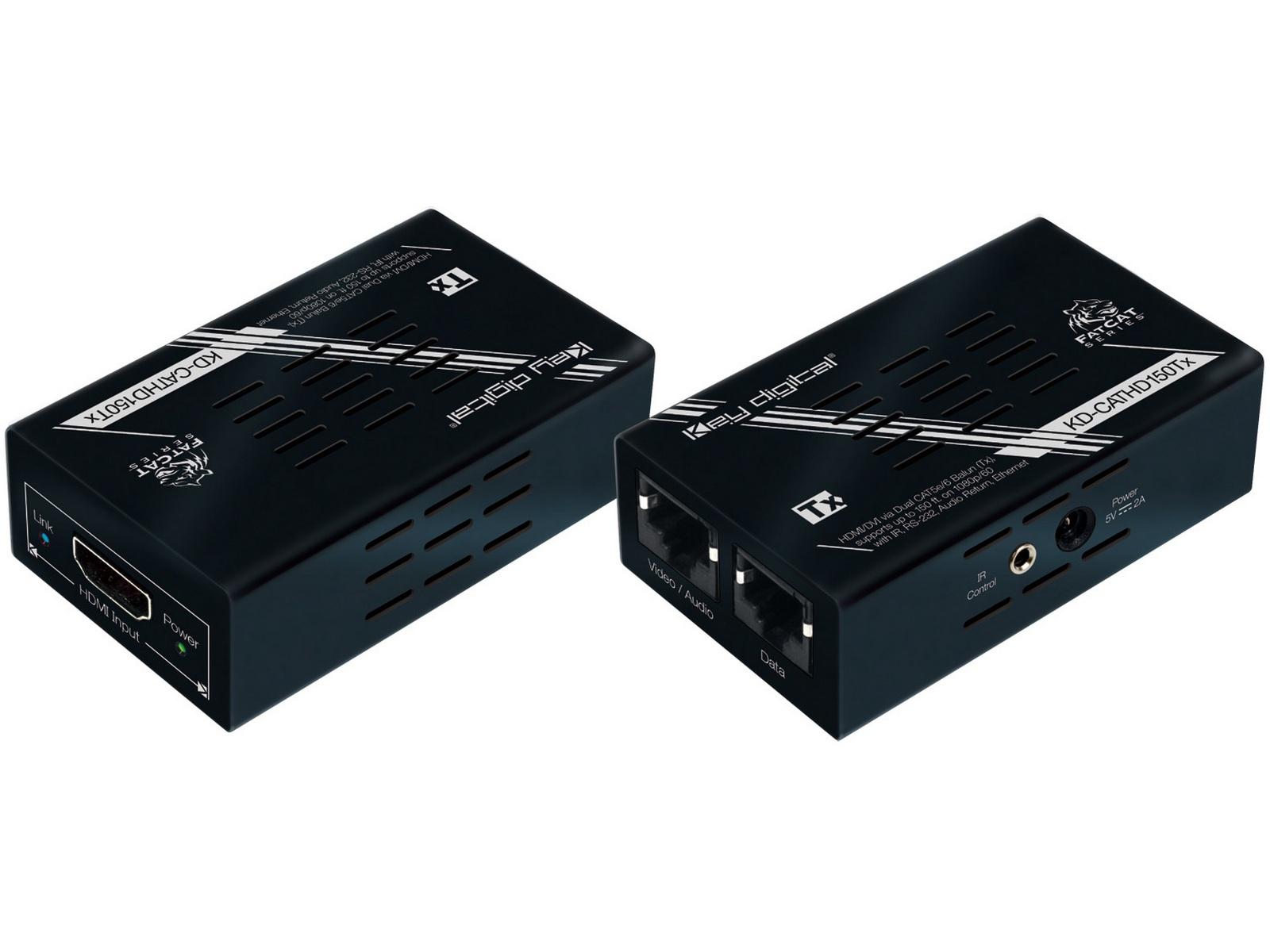 KD-CATHD150 HDMI via Dual CAT5e/6 Extender (Tx/Rx) w RS232/IR/ARC by Key Digital