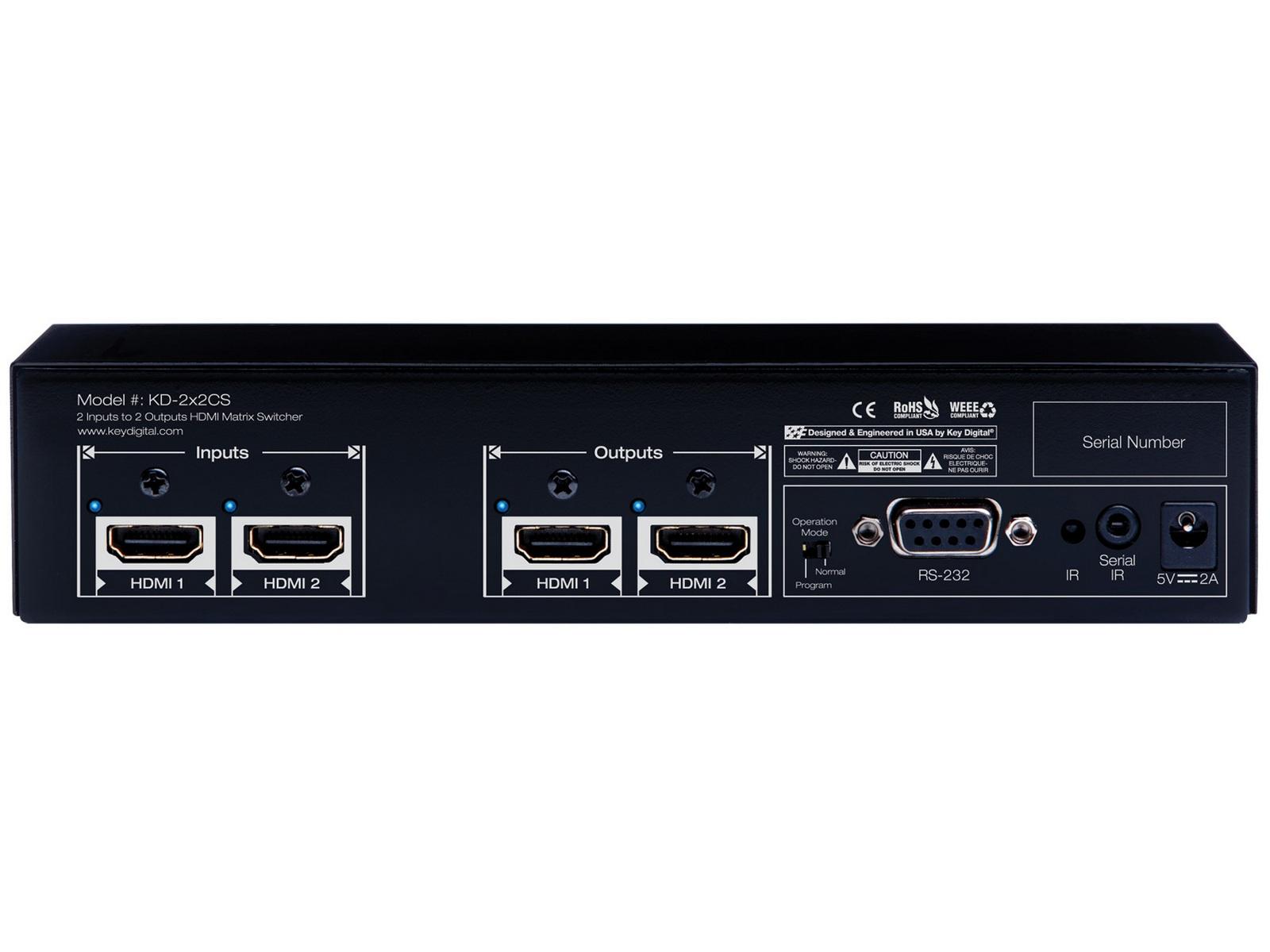 KD-2X2CS 2 Inputs to 2 Outputs HDMI Matrix Switcher by Key Digital