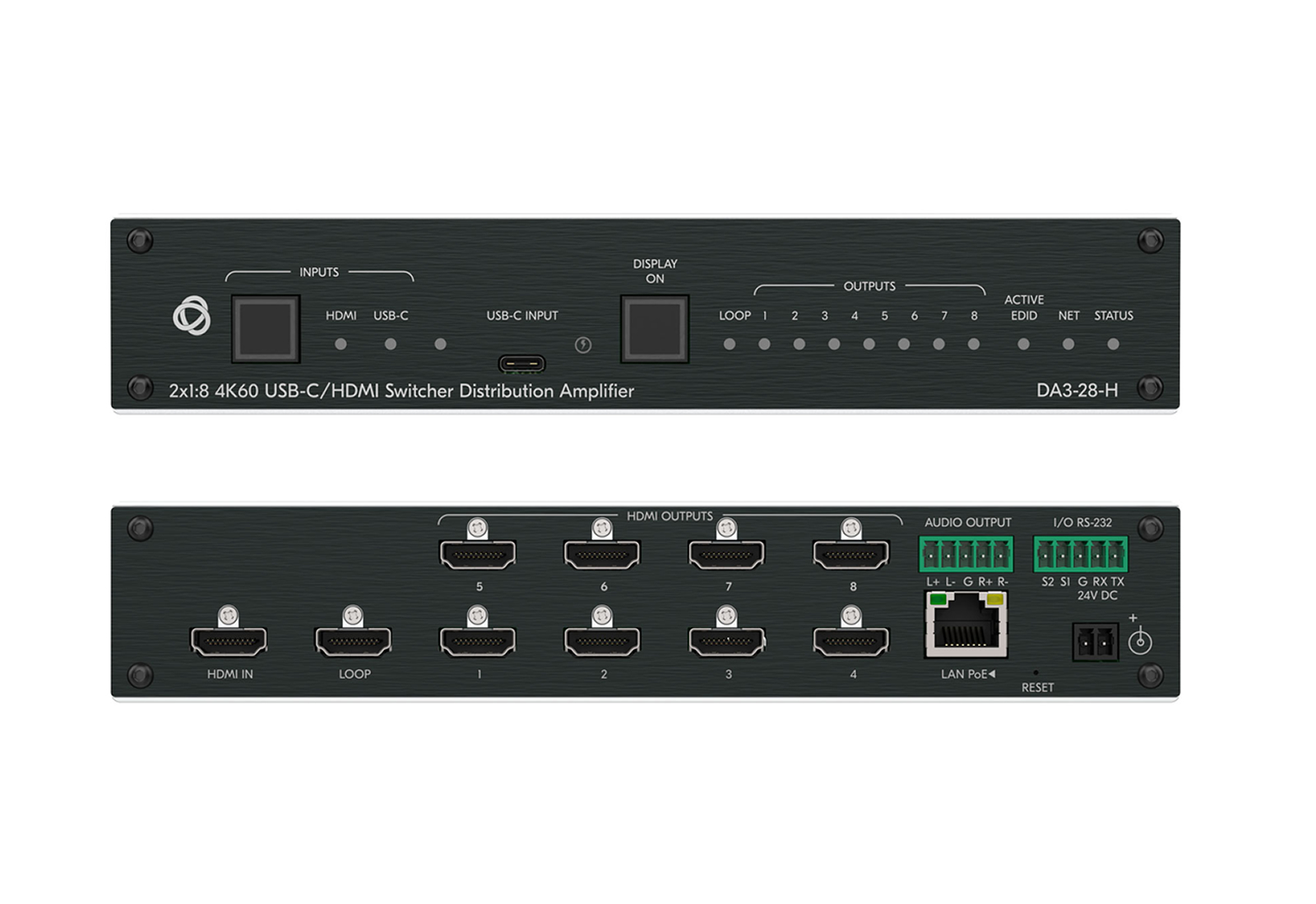 Kramer DA3-28-H 4K60 HDMI/USB-C 2x1:8 Switcher HDCP2.3