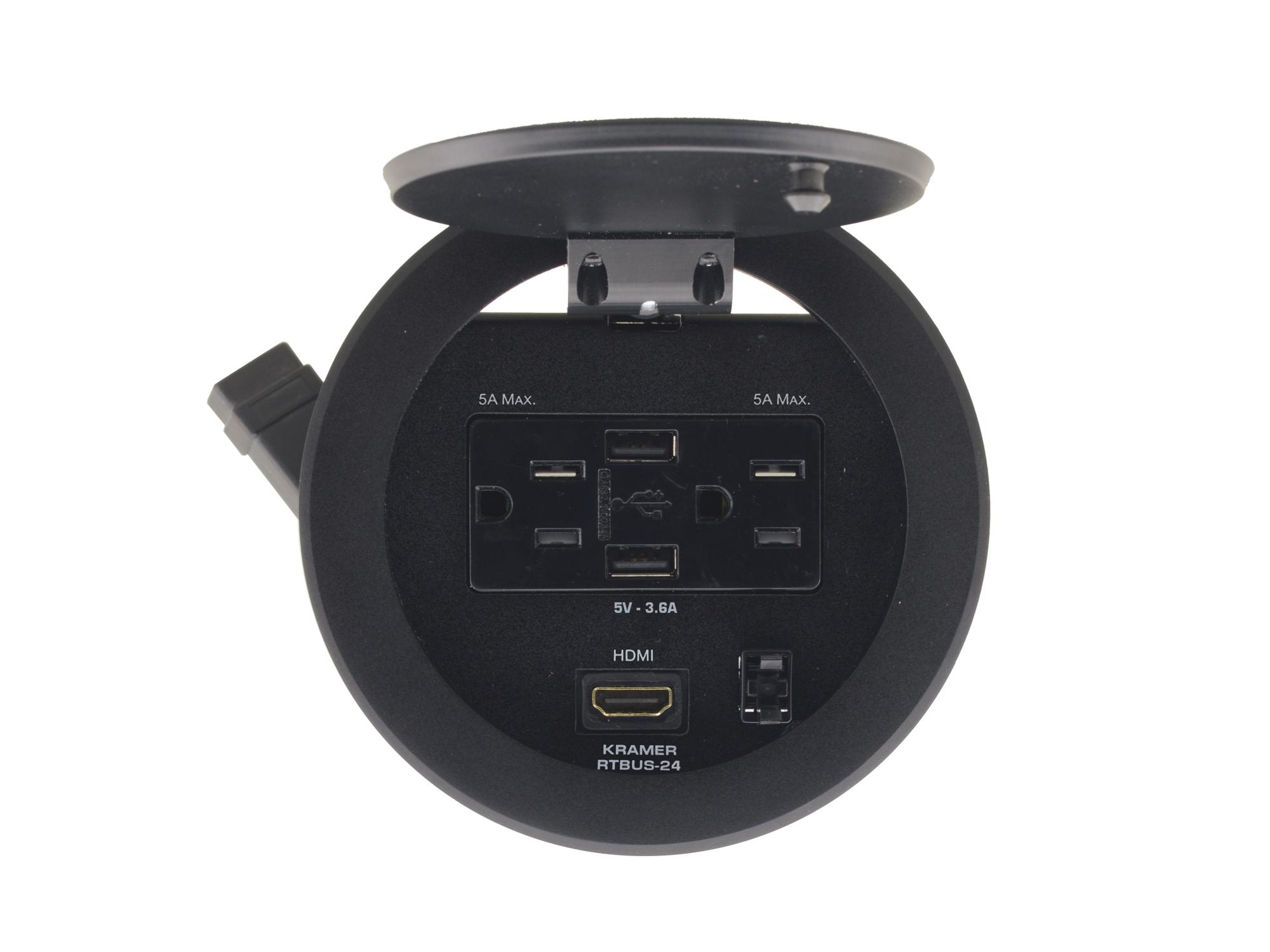 RTBUS-24(B) Round Table Connection Bus with 2 US Power Sockets/2 USB Chargers and 1 HDMI Connector by Kramer