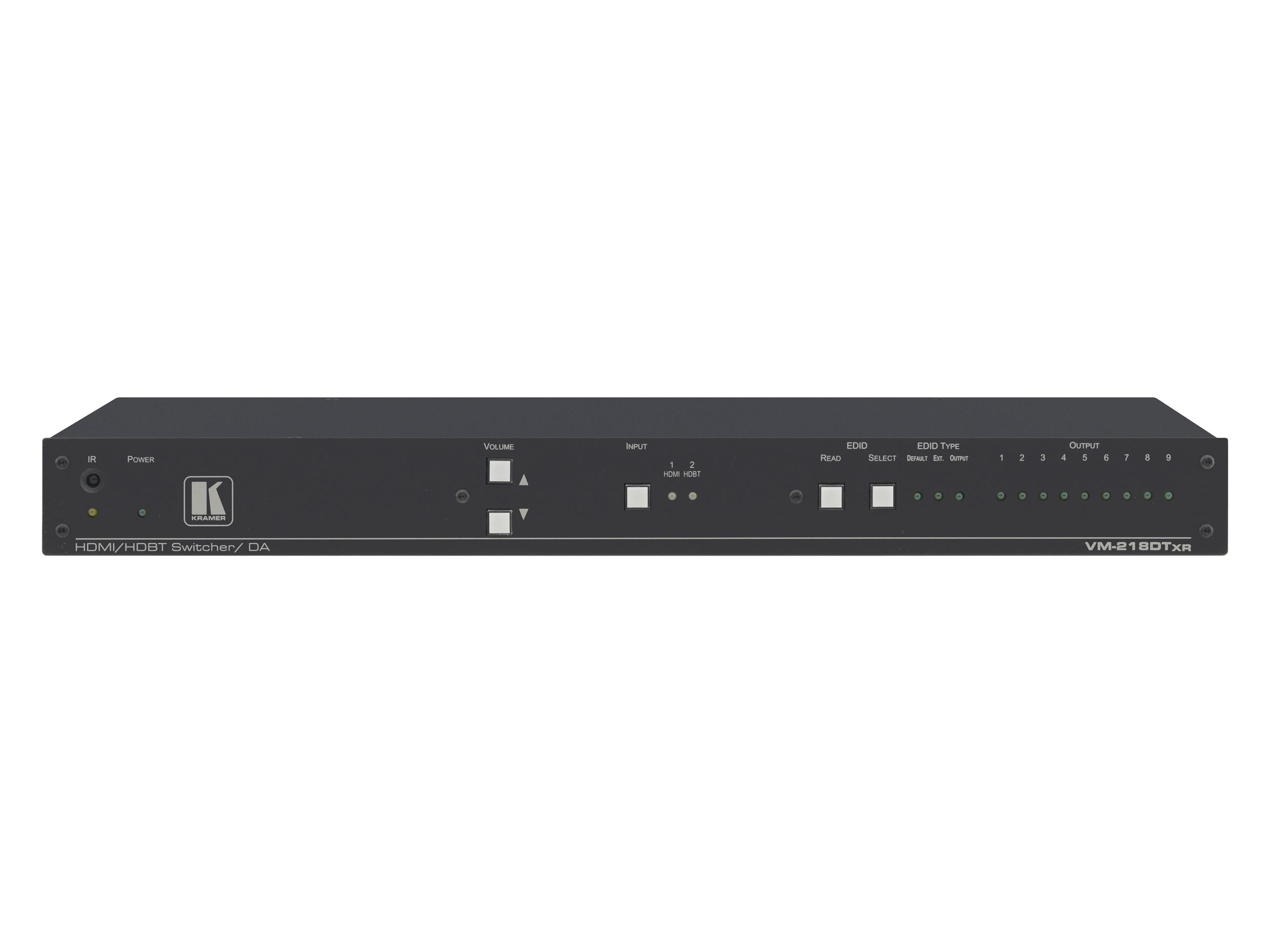 VM-218DTXR 2x1(8) 4K60 HDMI and HDBaseT Switchable DA/Ethernet/RS-232/Audio by Kramer