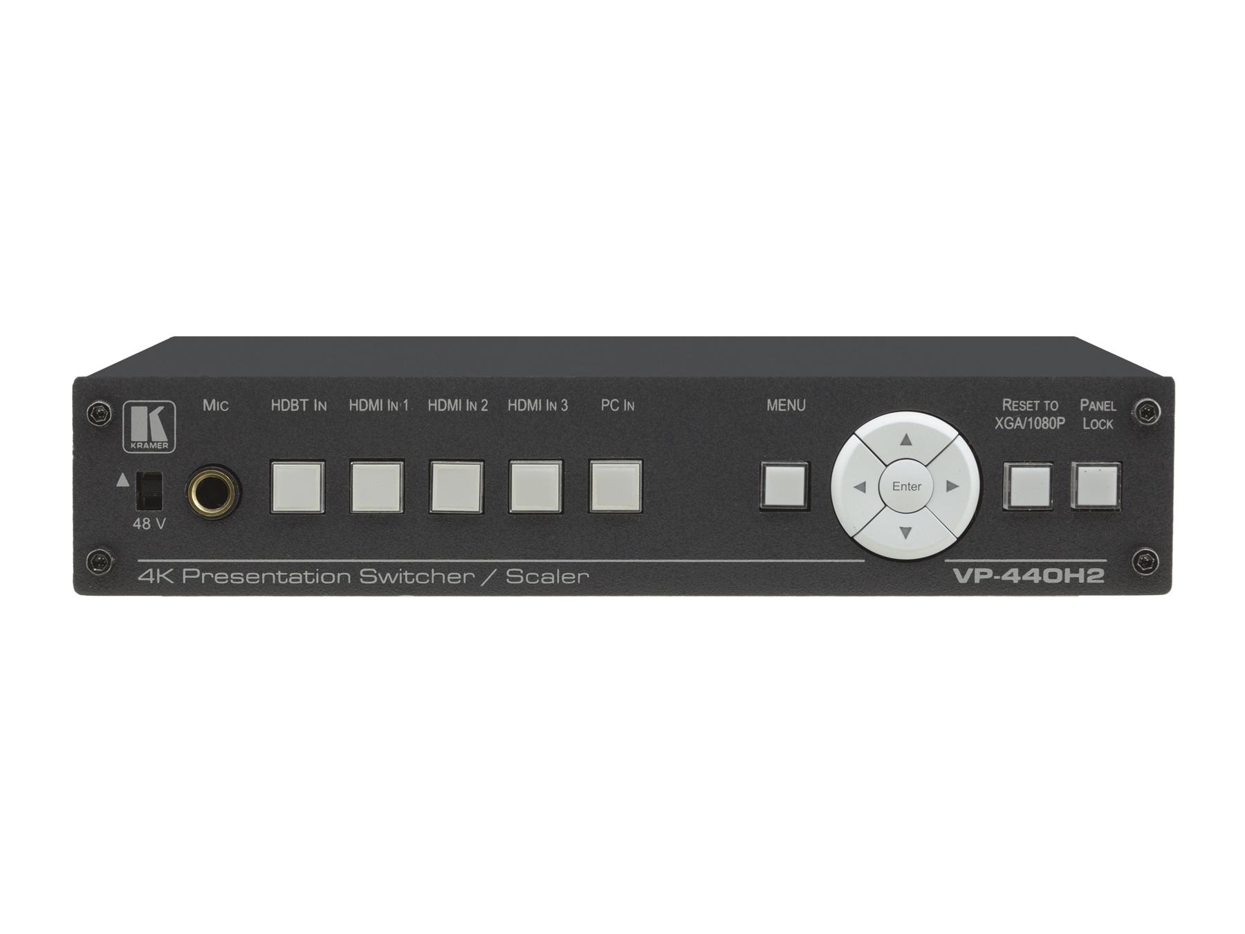 VP-440H2 Compact 5-Input 4K60 Presentation Switcher/Scaler with HDBaseT/HDMI Simultaneous Outputs by Kramer