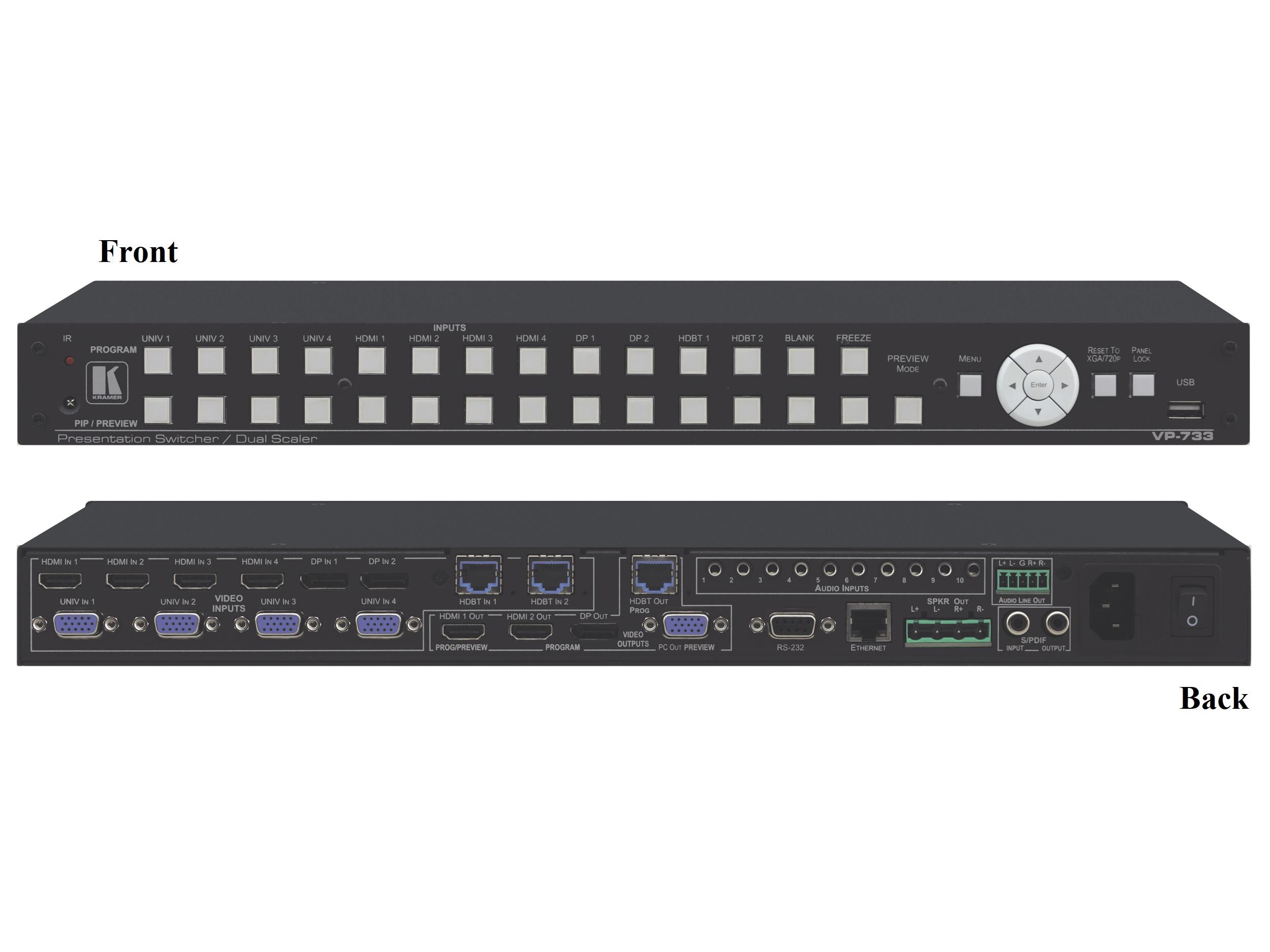 VP-733 12-Input ProScale Presentation Matrix Switch/4K30 UHD Scaler with Preview and Program Outputs and Legacy by Kramer