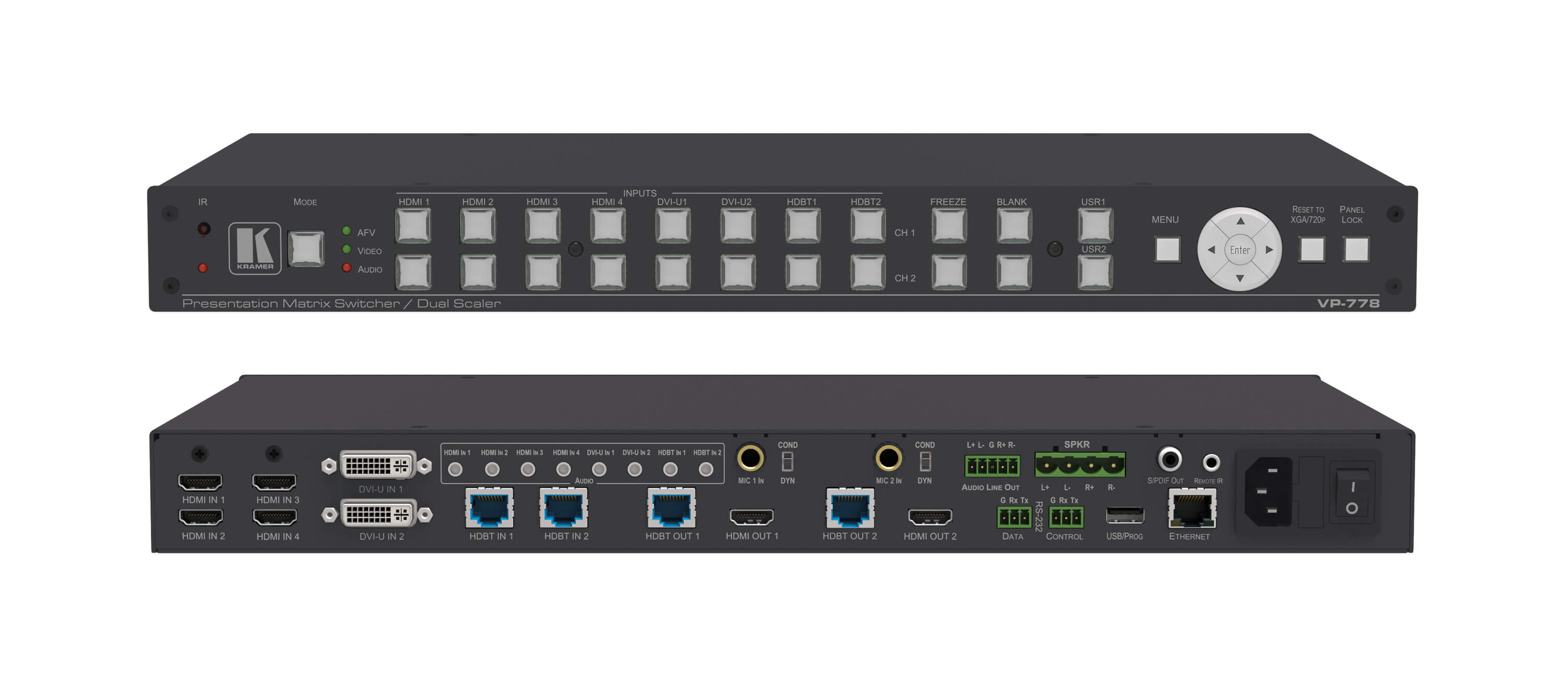 VP-778 8-Input ProScale Presentation Matrix Switch/Dual Scaler with Seamless Video Cuts/4K30 UHD Output Support by Kramer