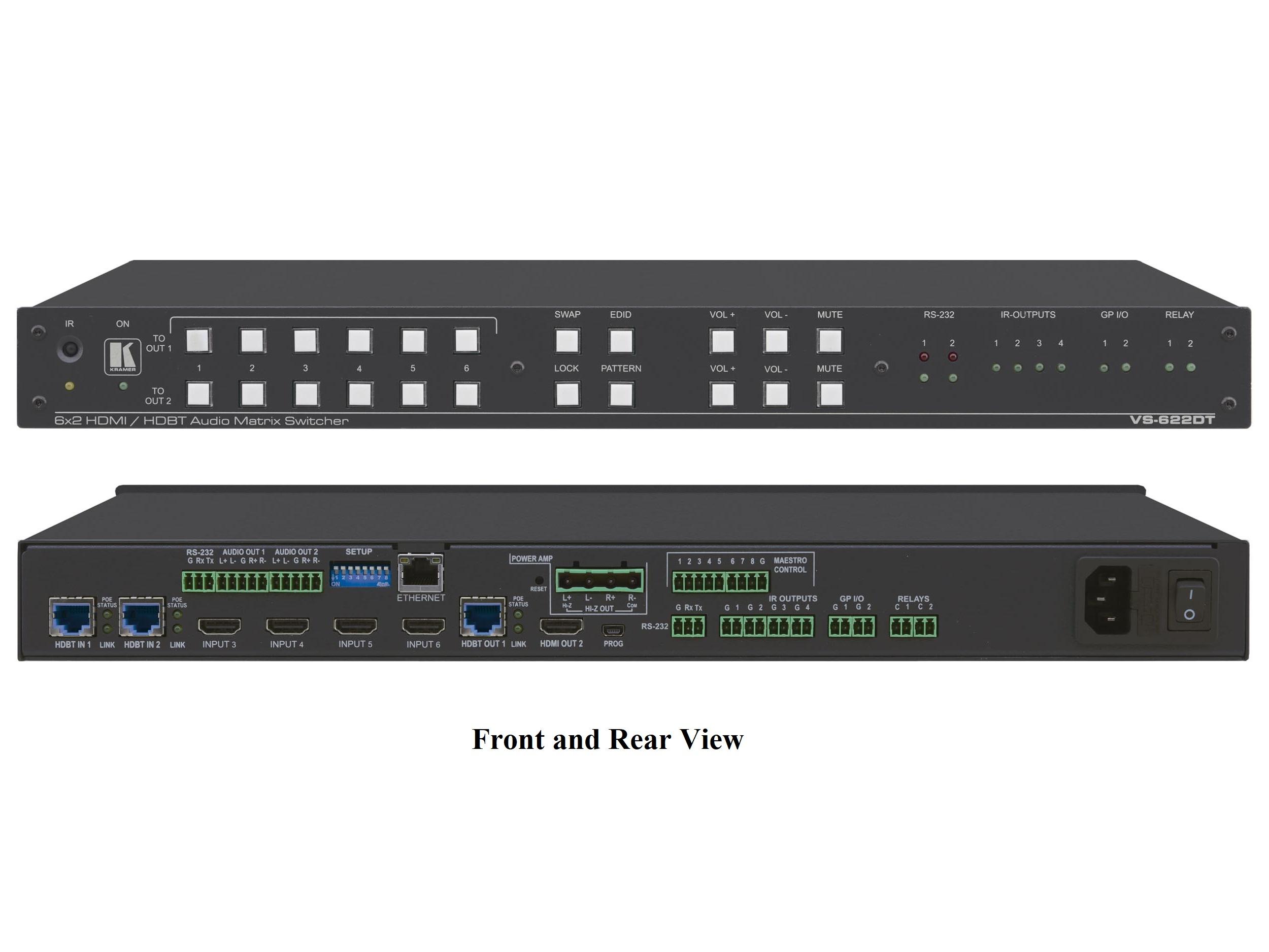 VS-622DT All-in-One Presentation System with 6x2 4K60 4x2x0 HDMI/HDBaseT Matrix Switching/Control Gateway/PoE by Kramer