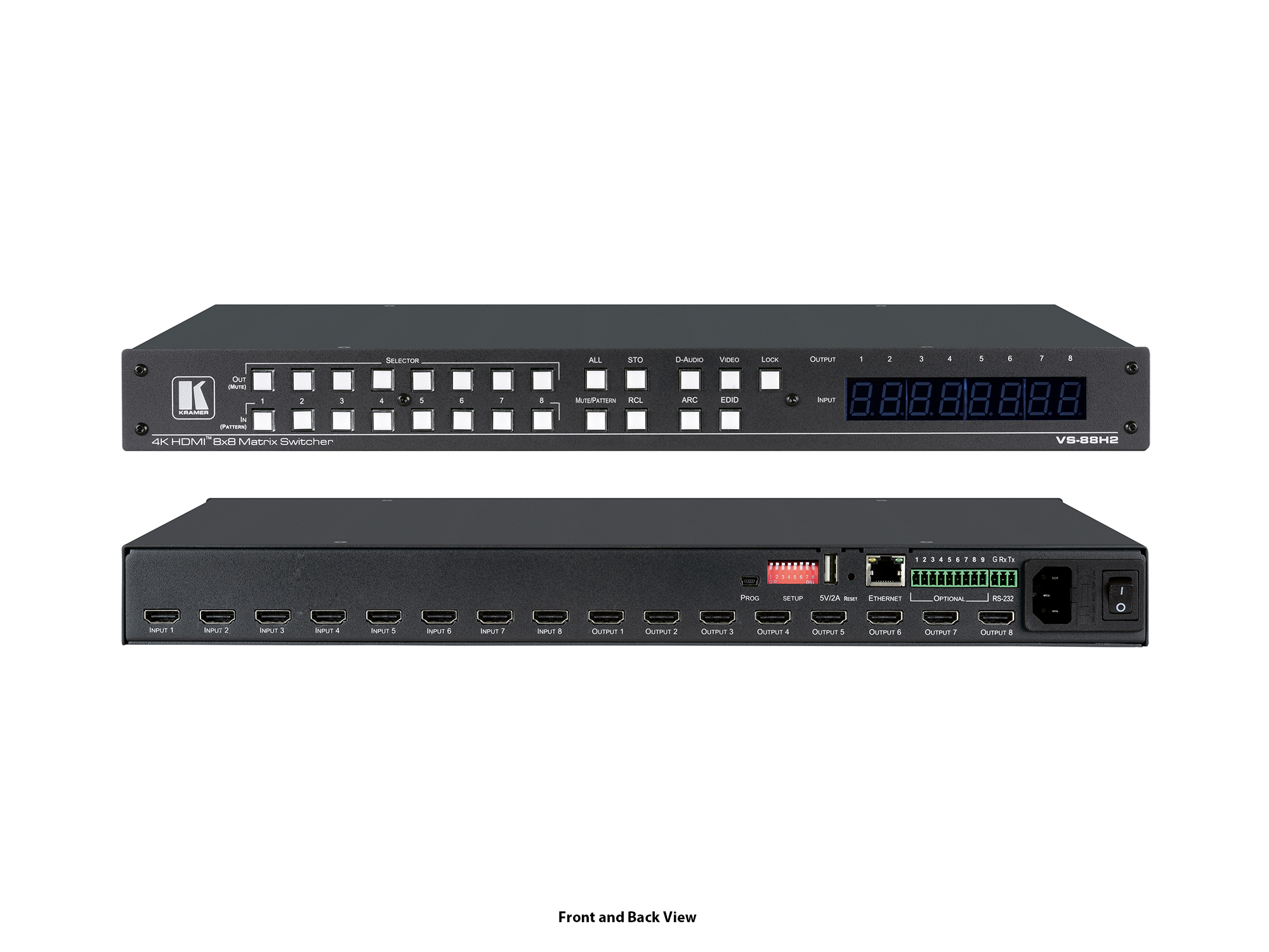 VS-88H2 8x8 4K HDMI HDR HDCP 2.2 Matrix Switcher with Digital Audio Routing by Kramer