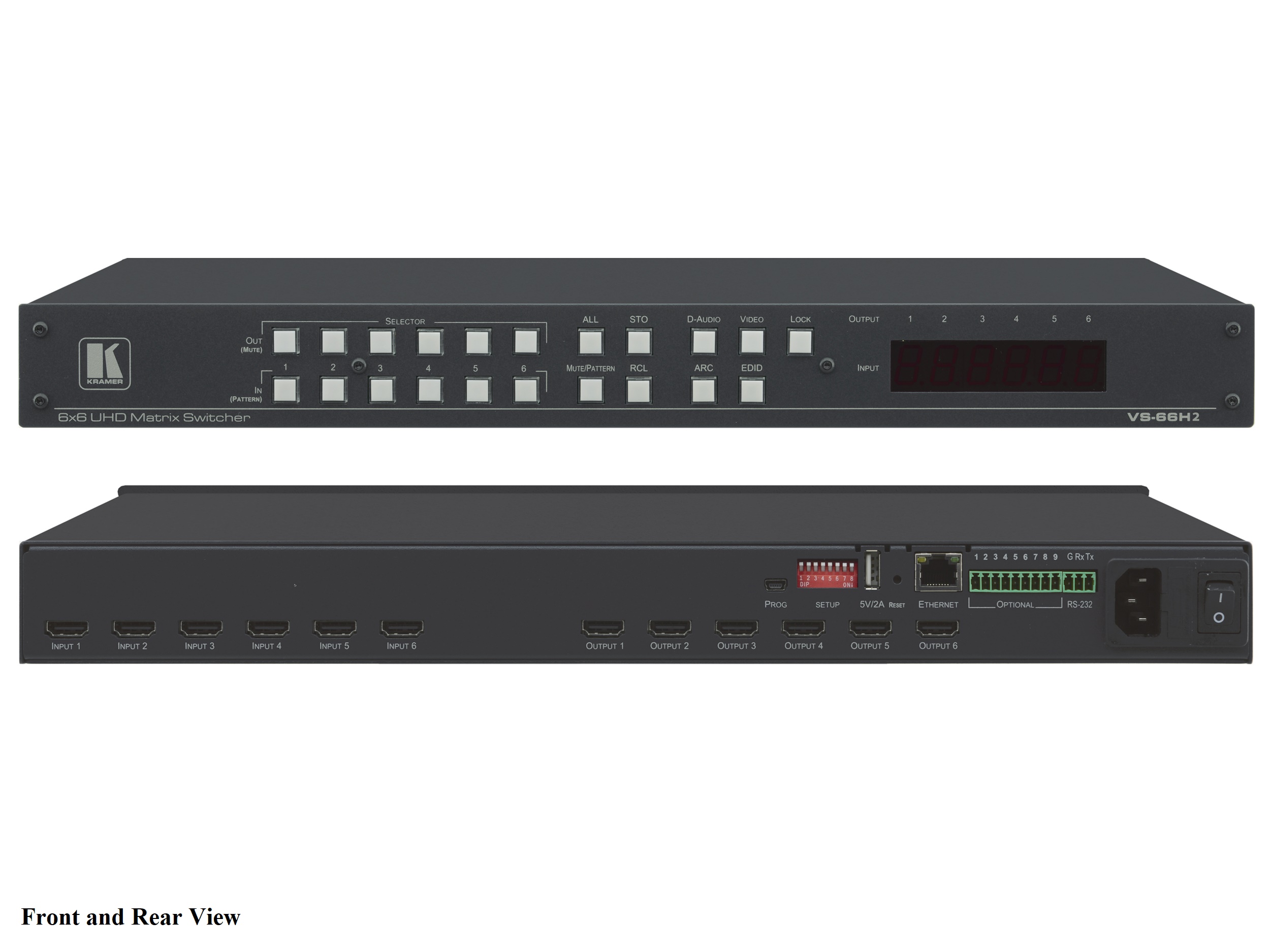 VS-66H2 6x6 4K HDR HDCP 2.2 Matrix Switcher with Digital Audio Routing by Kramer