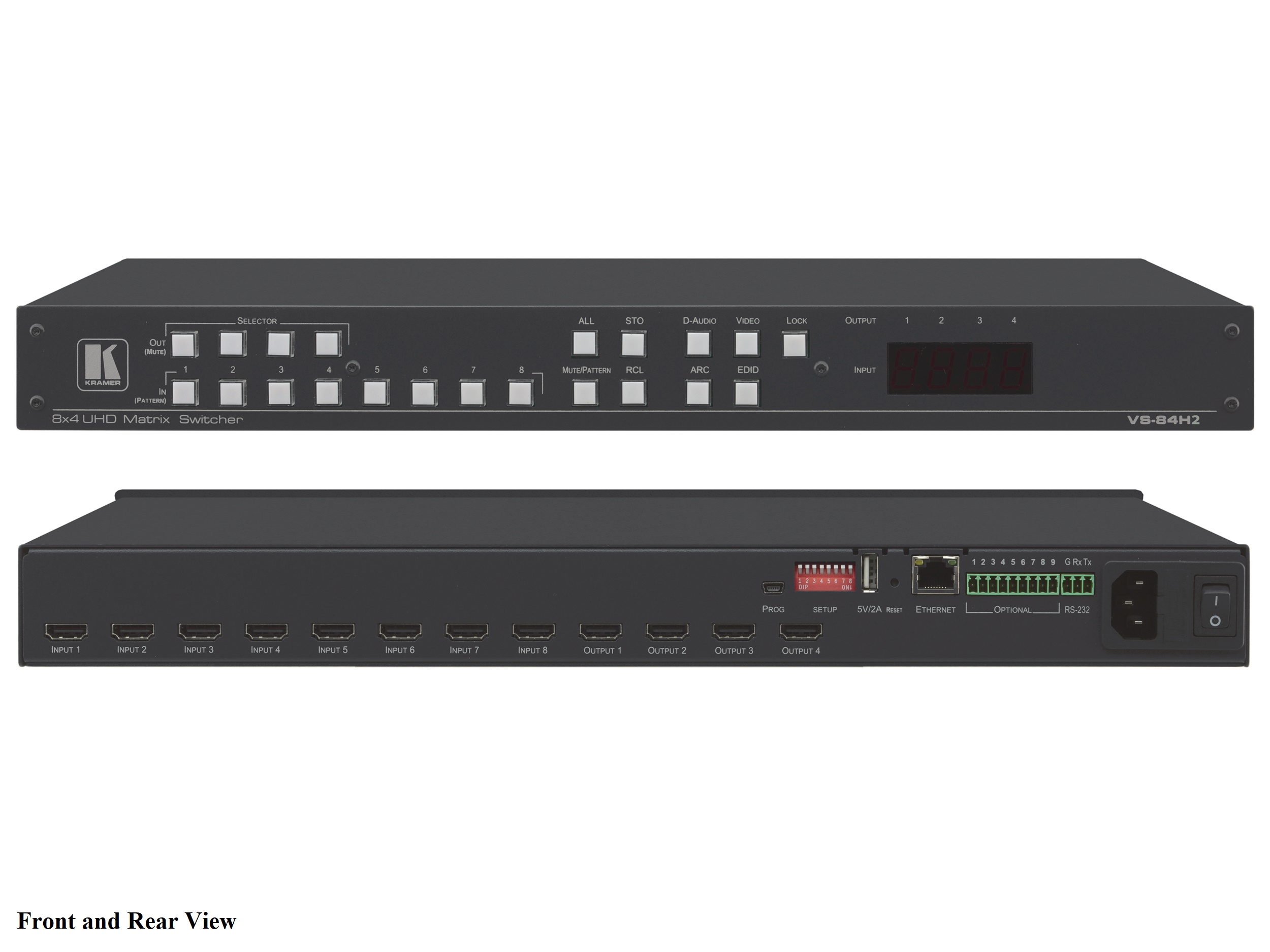 VS-84H2 8x4 4K HDR HDCP 2.2 Matrix Switcher with Digital Audio Routing by Kramer