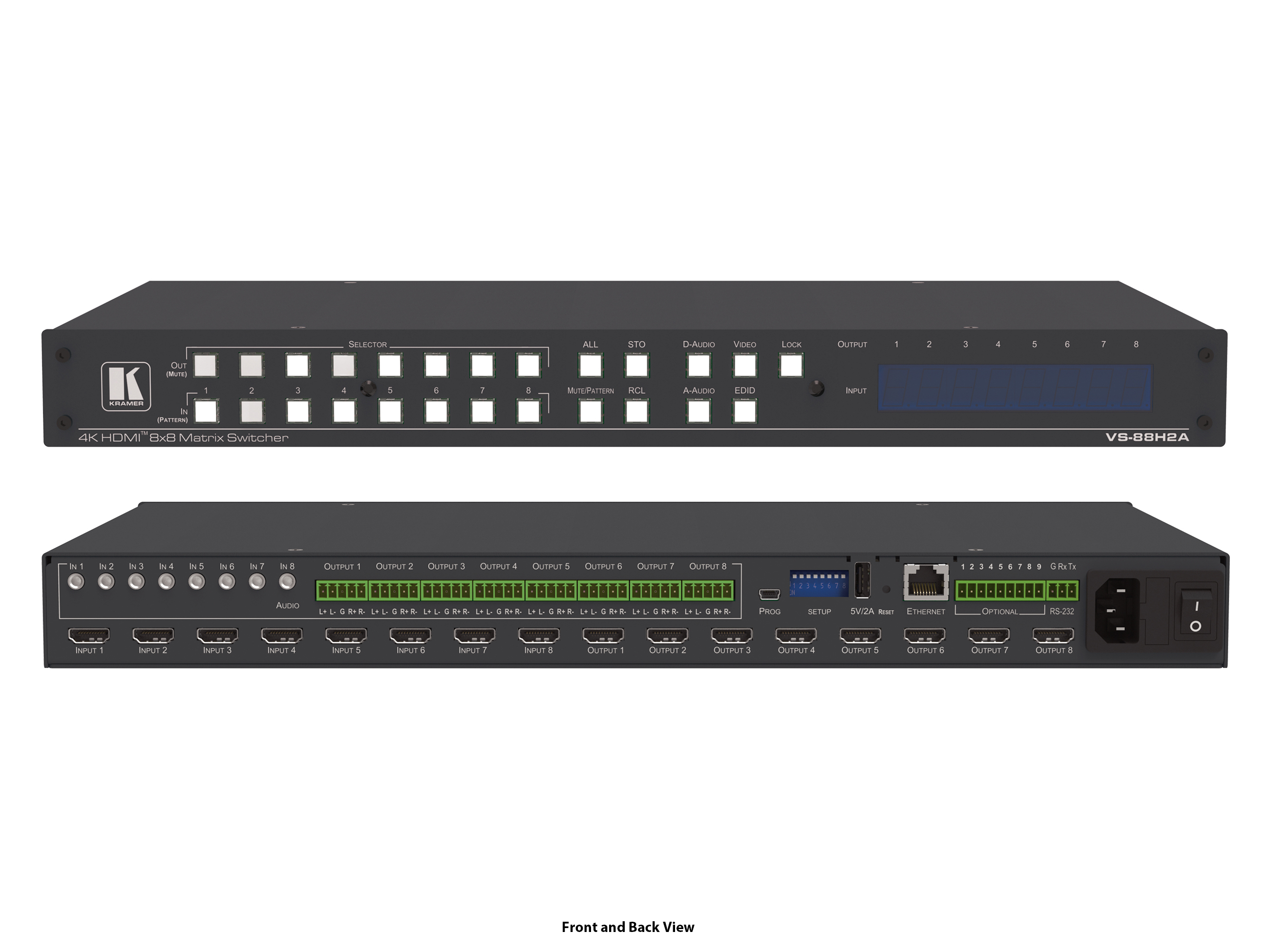 VS-88H2A 8x8 4K HDR HDCP 2.2 HDMI Matrix Switcher with Analog and Digital Audio Routing by Kramer