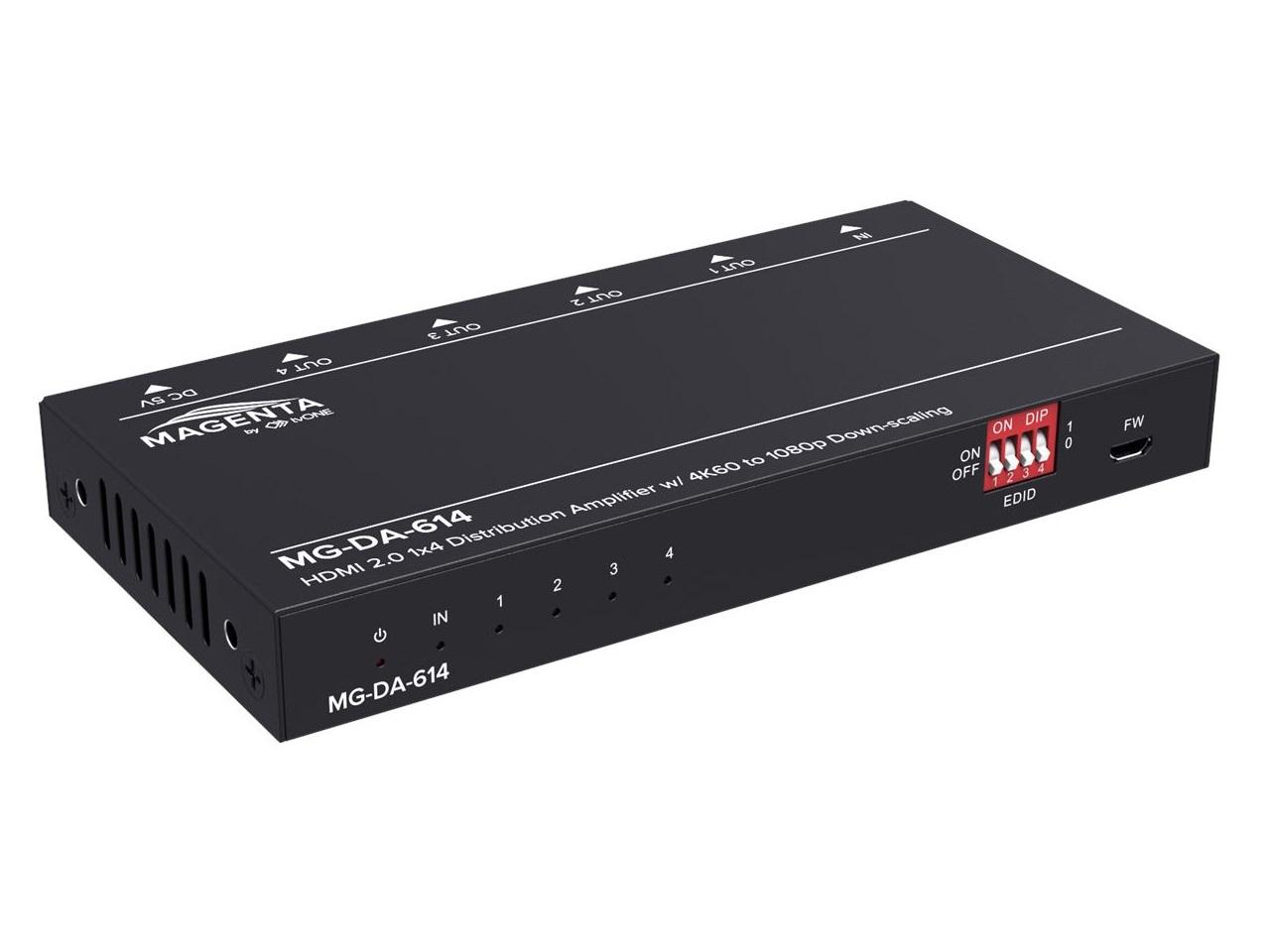 MG-DA-614 1x4 4K60 HDMI 2.0 Splitter with HDCP 2.2 and Down Scaling by Magenta Research