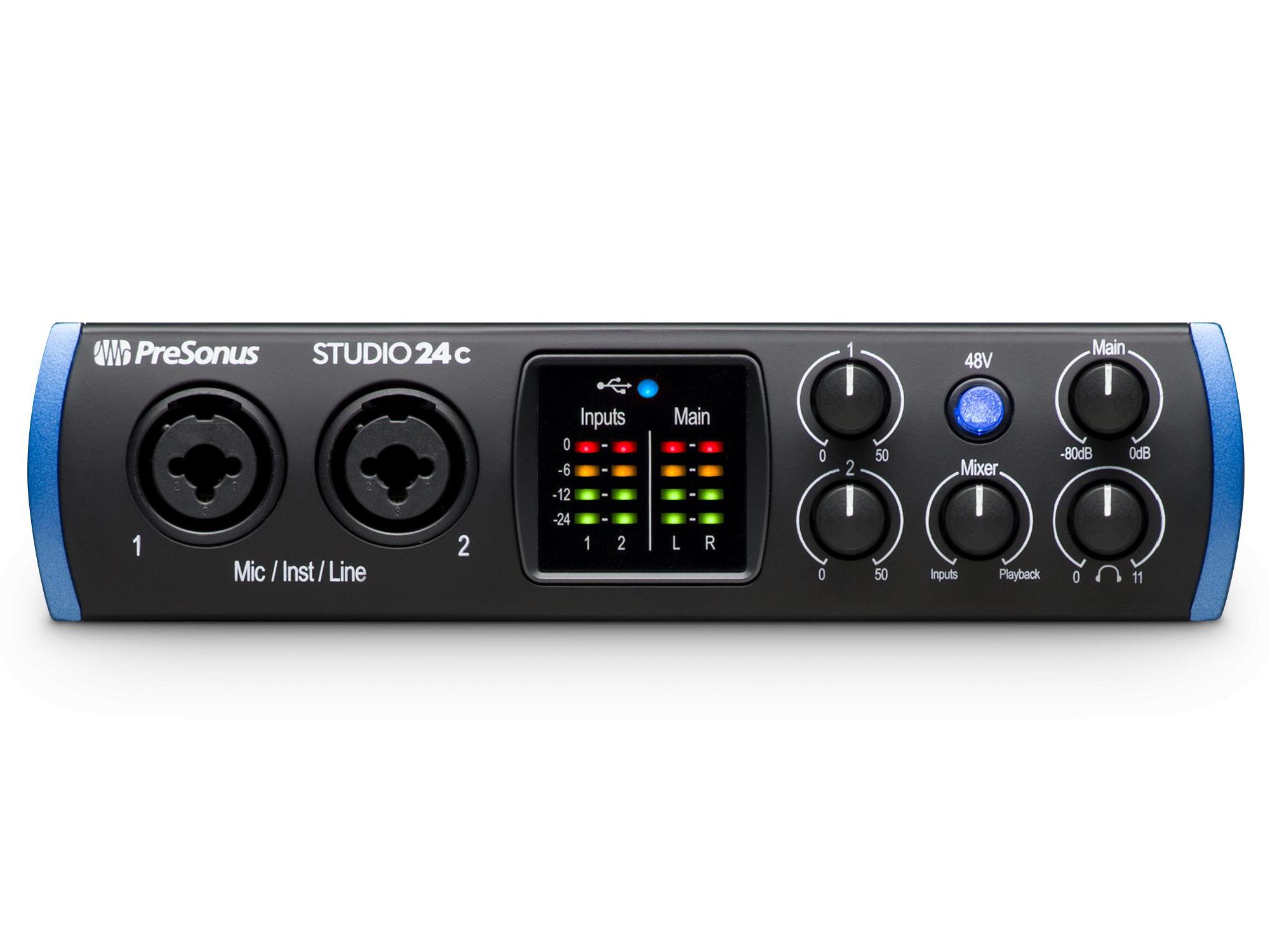 Studio 24c Portable Ultra-High-Def 2X2 USB-C Audio Interface with 2 Mic Inputs/24-bit/192kHz by PreSonus