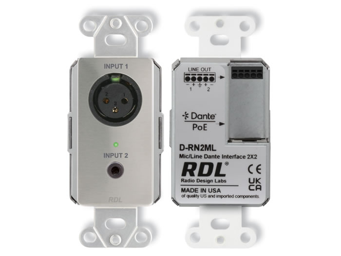 RDL DS-RN2ML Dante / AES67 2x2 Mic/Line Interface / PoE