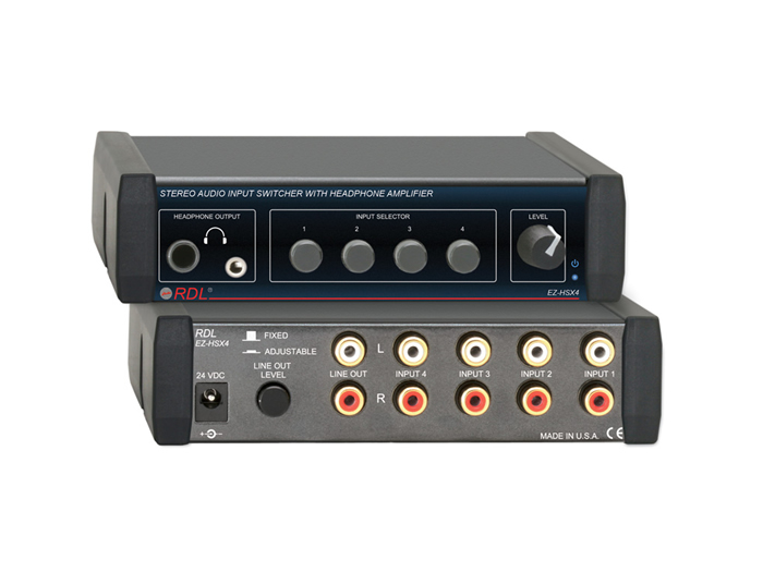 RDL EZ-HSX4X Stereo Audio Switcher 4x1 Headphone Amp Variable Output