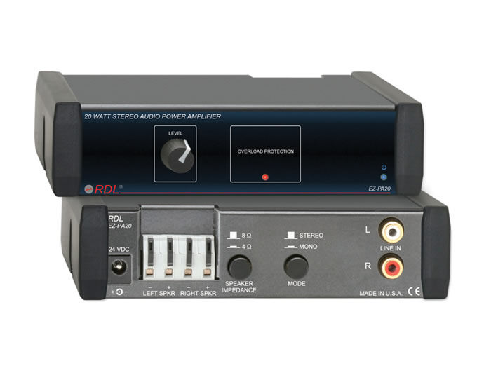 RDL EZ-PA20X Stereo 20W Amplifier Selectable 4ohm/8ohm Limiter