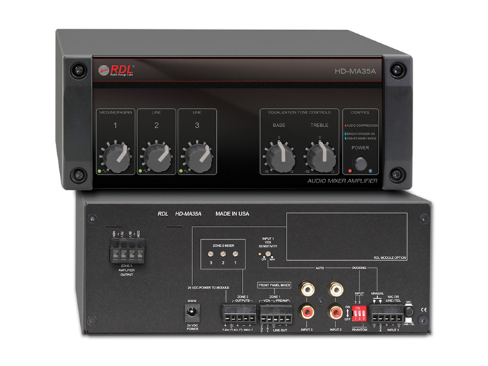 RDL HD-MA35AX 35W Mixer Amplifier / 2-Zone Class D / VCA