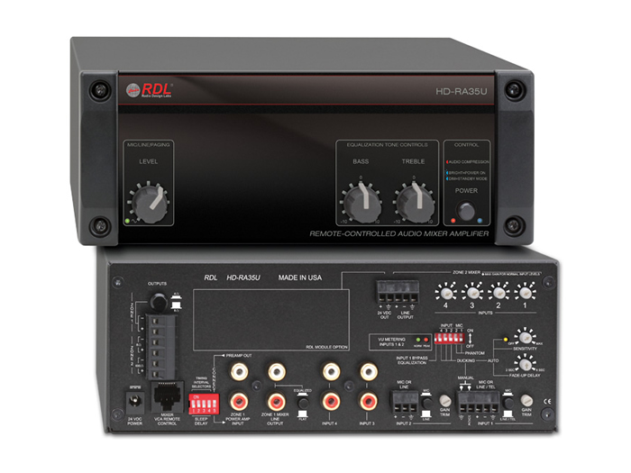 RDL HD-RA35UX 35W Class D Mixer Amplifier Dual Zone 24V PSU