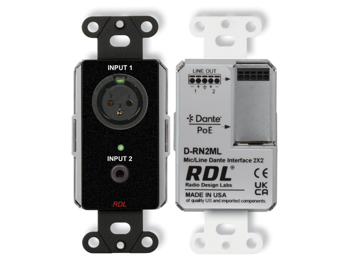 RDL DB-RN2ML Dante Mic/Line Interface 2x2 PoE AES67 24-Bit