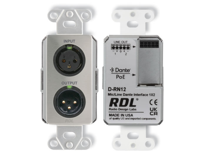 RDL DS-RN12 Wall-Mount Dante / AES67 Mic/Line Interface PoE