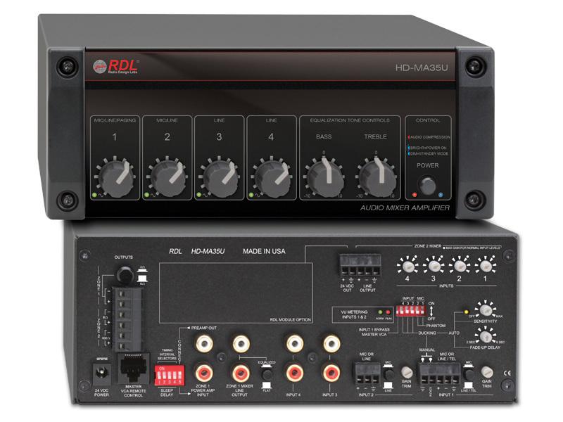 HD-MA35U 4/8 Ohm Outputs/35 Watt Mixer Amplifier by RDL