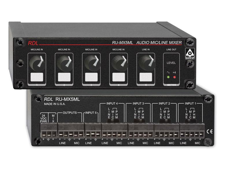 RU-MX5ML 5 Input Mic/Line Mixer with Phantom Power - Mic and Line Out by RDL