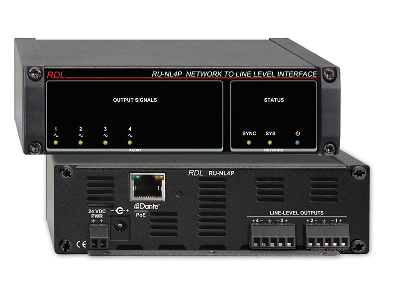 RU-NL4P Network to Line Level Interface/Dante In/4 Balanced Line Out with PoE by RDL