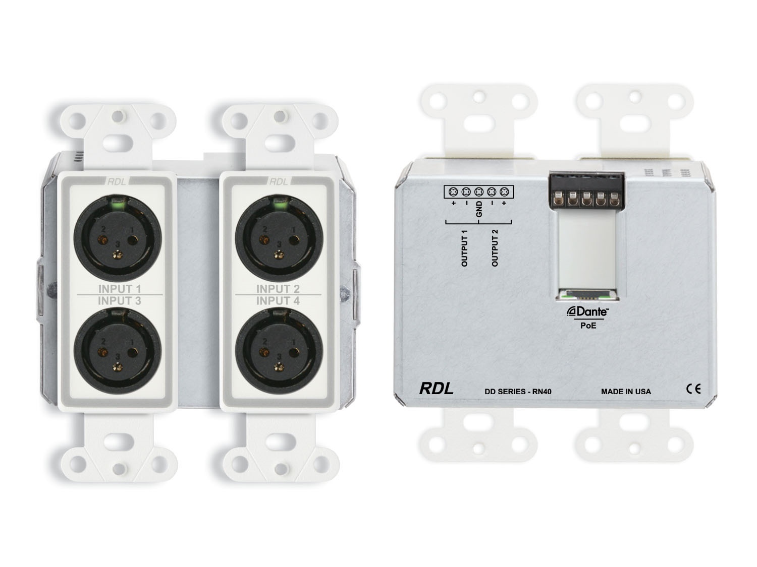 DD-RN40 Wall-Mounted Bi-Directional Mic/Line Dante Interface 4x2 by RDL
