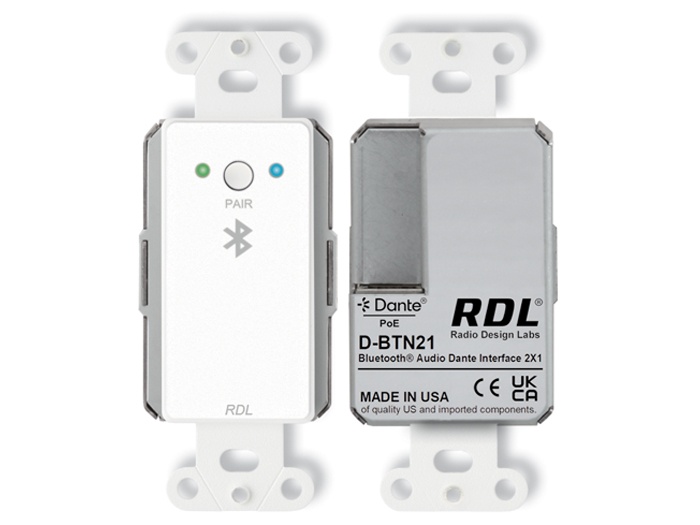 RDL D-BTN21 Bluetooth Dante / AES67 PoE Wall Audio Module