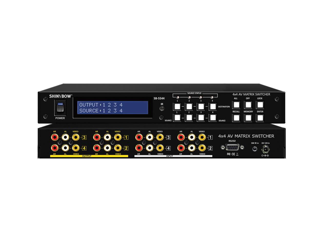 SB-5544LCM 4x4 Composite Video/Stereo Audio Matrix Switcher w IR REMOTE by Shinybow