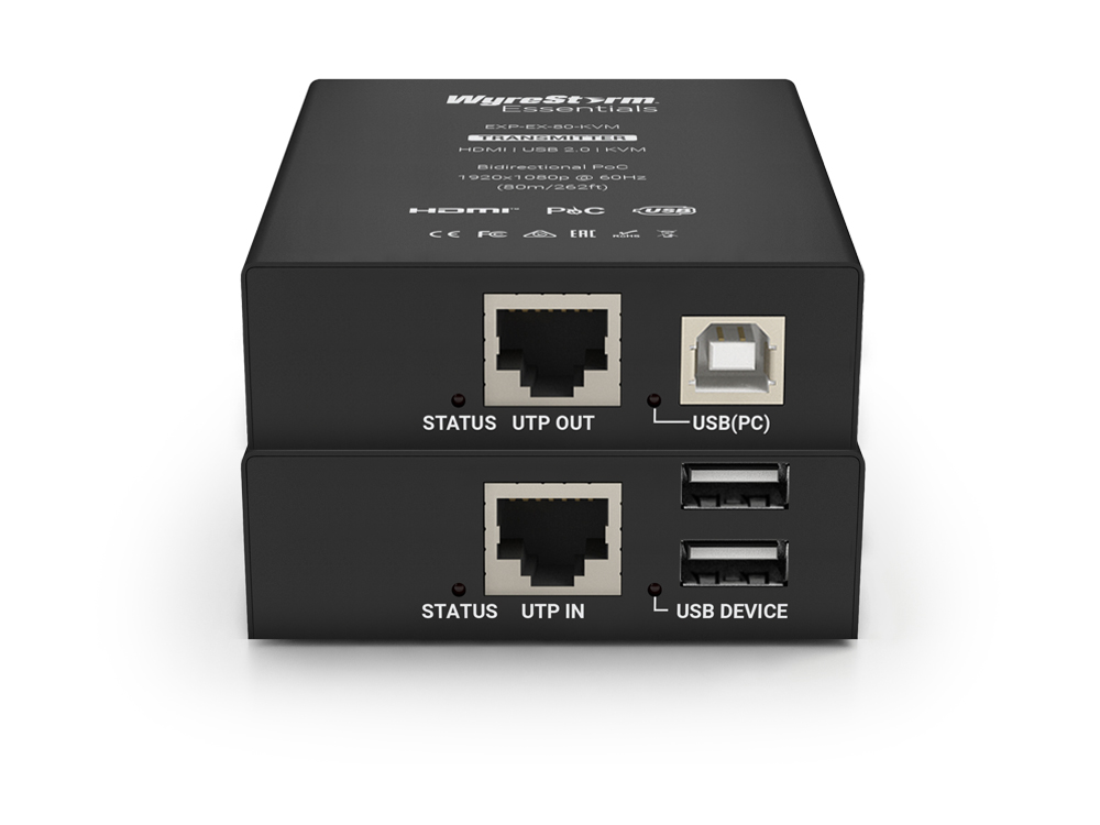 EXP-EX-80-KVM Essentials 1080p HD UTP KVM Extender (Transmitter/Receiver) Set with USB 2.0/ PoC up to 80m/262ft by WyreStorm